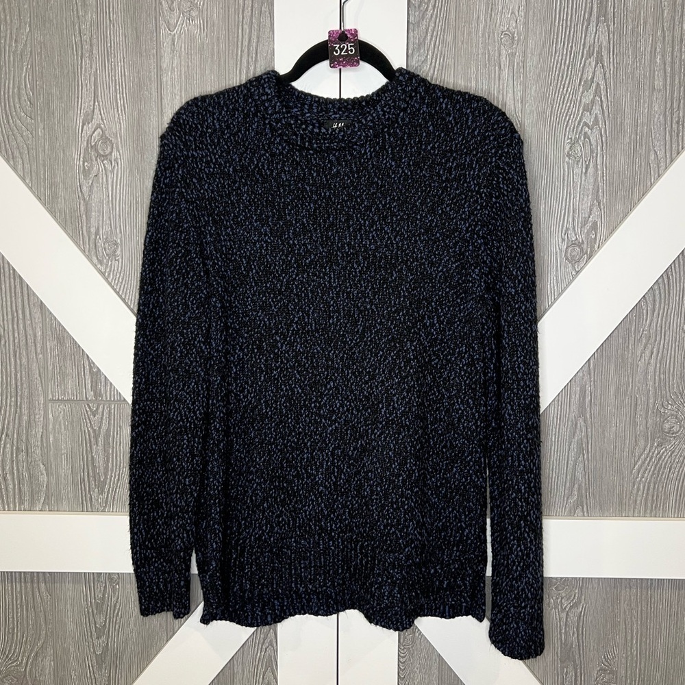 325. H&M Black Blue Knit Crew Long Sleeve Womens Sweater Medium M